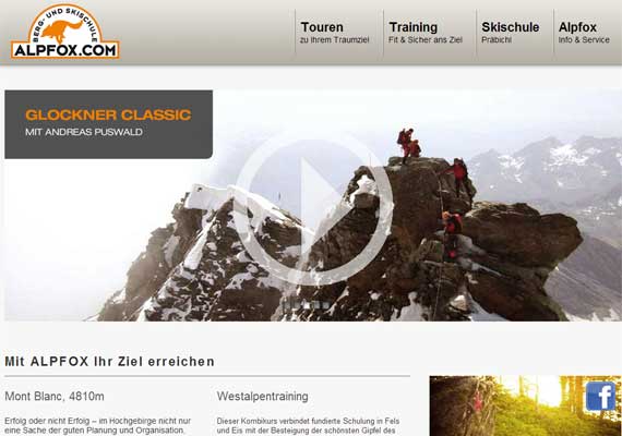 Weblayout, Texting and Graphics for Alpfox Berg- und Schischule.